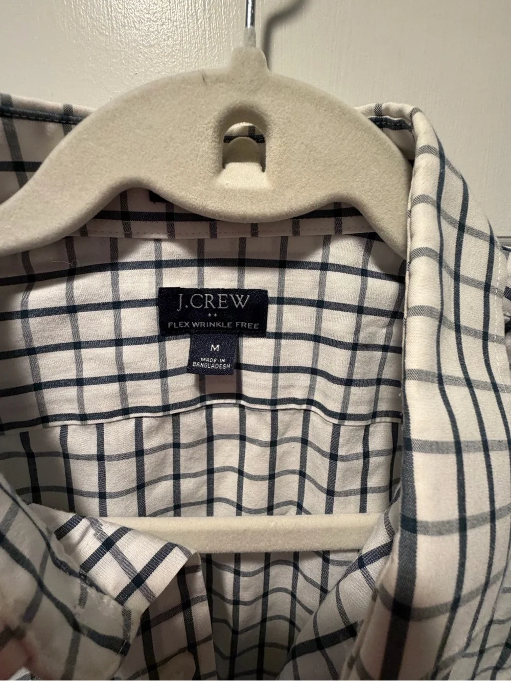 Size Medium J. Crew Men's White Shirt with Navy Windowpane Check